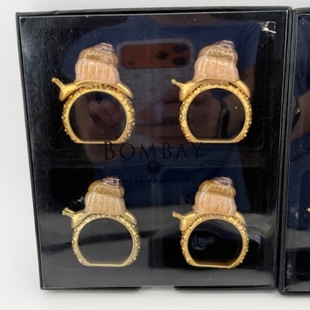 Bombay Company Gold Tone Metal Enamel Snail‎ Napkin Rings Set of 12 Table Decor - Picture 3 of 8